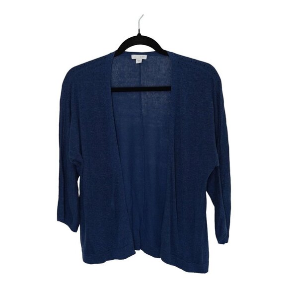 J.Jill‎ Linen Blend Open Front Cardigan Blue Open Front 3/4 Sleeve Sz S - Picture 1 of 10